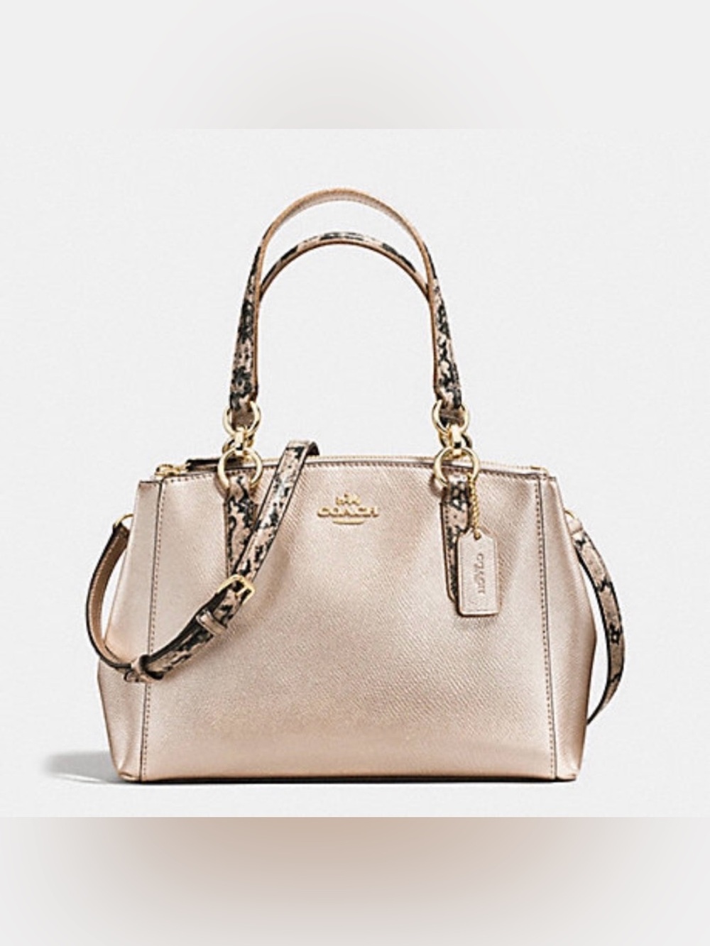 Coach Mini Christie metallic with snake embossed satchel strap carry all